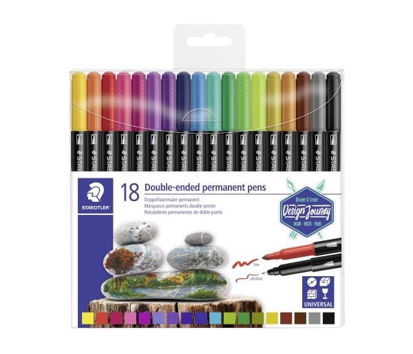STAEDTLER 3187 - Märkpenna med dubbel spets - permanent - blandfärger - 3 mm / 0.5 mm - fin / ultrafin (paket om 12)