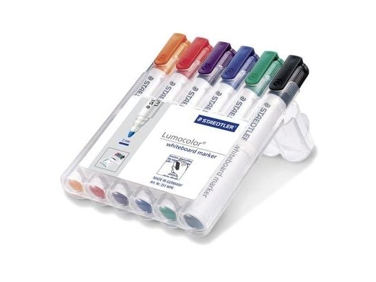 STAEDTLER Lumocolor - tussi - lasille, valkotaululle, posliinille - musta, punainen, sininen, vihreä, oranssi, violetti - 2 mm (6 kpl)