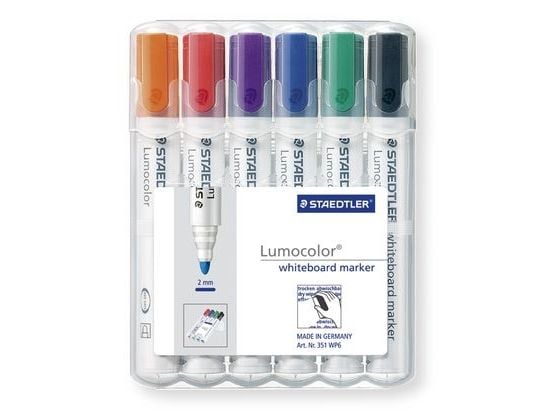STAEDTLER Lumocolor - tussi - lasille, valkotaululle, posliinille - musta, punainen, sininen, vihreä, oranssi, violetti - 2 mm (6 kpl)