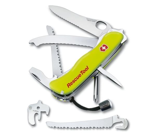 Victorinox Rescue Tool, Fällkniv med låsblad, Kniv med flera verktyg, Spey point, Rostfritt stål, Polyamid, Gul