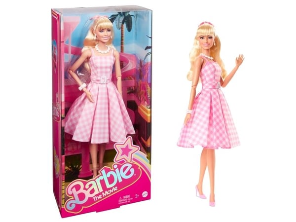 Barbie Signature -elokuva, keräilynukke, Margot Robbie Barbiena, vaaleanpunainen ruutumekko, Muotinukke, Naaras, 3 vuosi/vuosia, Poika/tyttö, 330,2...
