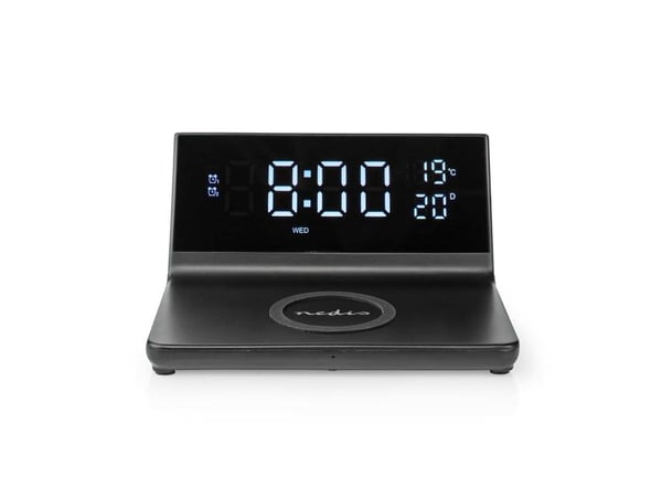 Nedis WCACQ20BK, Digital väckarklocka, Rektangel, Svart, Akrylnitrilbutadienstyren (ABS), 24 timmar, 1 ° C