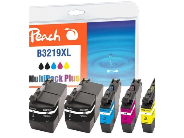 Peach 320288, Høyt (XL) utbytte, Sort, Cyan, Fiolblå, Gult, 62 ml, 15 ml, 5 stykker, Kombinasjonspakke
