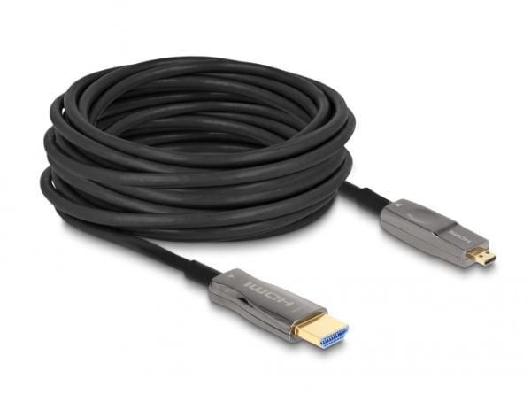 Delock - High Speed - HDMI-kabel - 19 pin micro HDMI Type D hann til HDMI hann - 20 m - hybridkobber / fiberoptikk - svart - 8K 60Hz støtte, 5 in 1