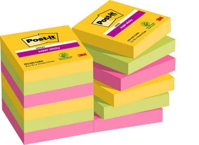 Post-it Super Sticky Notes Carnival Collection, 47,6 x 47,6 mm, pakke a 12 stk