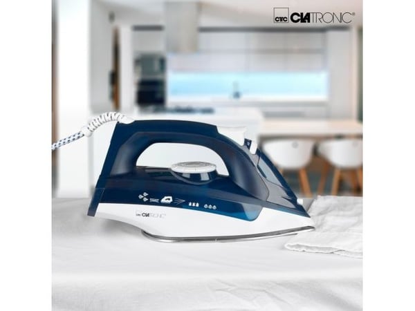 Clatronic DB 3704, Höyrysilitysrauta, Pohjalevy ruostumatonta terästä, Sininen, Valkoinen, 0,25 L, 2200 W, 2200 W
