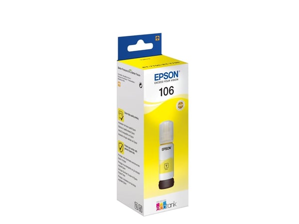 Epson 106 EcoTank Yellow ink bottle, Alkuperäinen, Keltainen, Epson, - EcoTank ET-7750 - EcoTank ET-7700, 70 ml, Mustesuihkutulostus