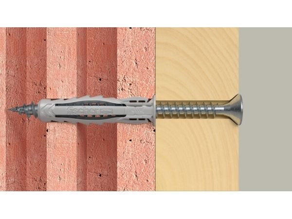 Fischer 567827, Skrue- og veggpluggsett, Lettbetong, Murstein, Betong, Gipsfiberplate, Murverk, Nylon, Grå, Pozidriv, PZ2