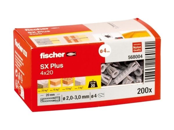 Fischer 568004, Ekspansjonsanker, Lettbetong, Murstein, Betong, Gipsfiberplate, Murverk, Nylon, Grå, Tyskland, 4 mm
