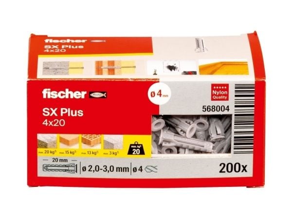 Fischer 568004, Ekspansjonsanker, Lettbetong, Murstein, Betong, Gipsfiberplate, Murverk, Nylon, Grå, Tyskland, 4 mm