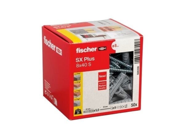 Fischer 568208, Skrue- og veggpluggsett, Lettbetong, Murstein, Betong, Gipsfiberplate, Murverk, Nylon, Grå, Pozidriv, PZ2