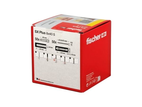 Fischer 568208, Skrue- og veggpluggsett, Lettbetong, Murstein, Betong, Gipsfiberplate, Murverk, Nylon, Grå, Pozidriv, PZ2