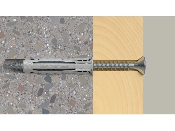 Fischer 568208, Skrue- og veggpluggsett, Lettbetong, Murstein, Betong, Gipsfiberplate, Murverk, Nylon, Grå, Pozidriv, PZ2