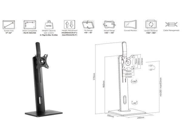 eSTUFF - Stativ - for LCD-skjerm - svart - skjermstørrelse: 13"-27" - skrivebord