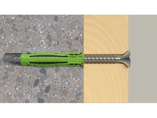 fischer 567814 - Skruv- och pluggsats - Autoklaverad lättbetong - Mursten - Betong - Gipsblock - Murverk - Grön - Pozidriv - PZ2 - Tyskland (567814)