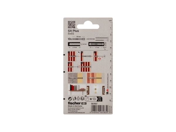 Fischer 567857, Ekspansjonsanker, Lettbetong, Murstein, Betong, Gipsblokk, Murverk, Nylon, Tyskland, 8 mm, 65 mm