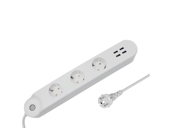 DENVER SHP-300U - Smart strømstripe - AC 230/240 V - Wi-Fi - inngang: type F - utgangskontakter: 3 (4 x USB, 3 x strømtype F)