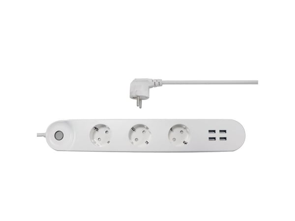 DENVER SHP-300U - Smart strømstripe - AC 230/240 V - Wi-Fi - inngang: type F - utgangskontakter: 3 (4 x USB, 3 x strømtype F)