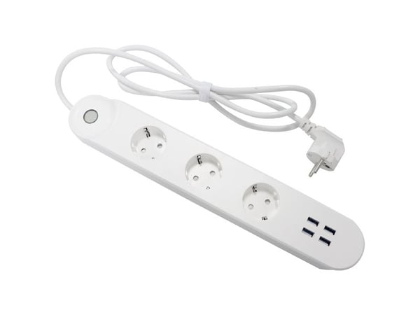 DENVER SHP-300U - Smart strømstripe - AC 230/240 V - Wi-Fi - inngang: type F - utgangskontakter: 3 (4 x USB, 3 x strømtype F)