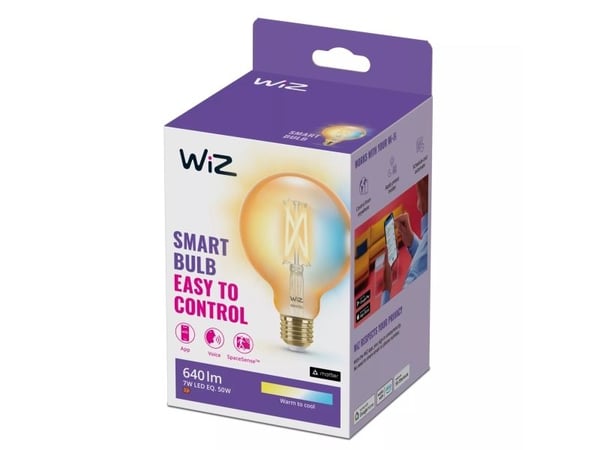 WiZ Whites - LED-filamentlyspære - form: G95 - E27 - 7 W (ekvivalent 50 W) - klasse F - varm til kjølig hvitt lys - 2000-5000 K - ravgul