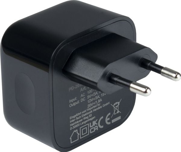 Inter-Tech PD-2036 - Strømadapter - small - 36 watt - 3 A - PD - 2 utgangskontakter (USB-C)