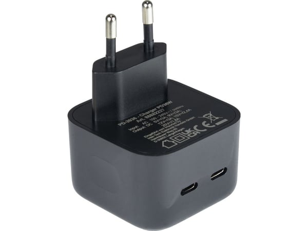 Inter-Tech PD-2036 - Strømadapter - small - 36 watt - 3 A - PD - 2 utgangskontakter (USB-C)