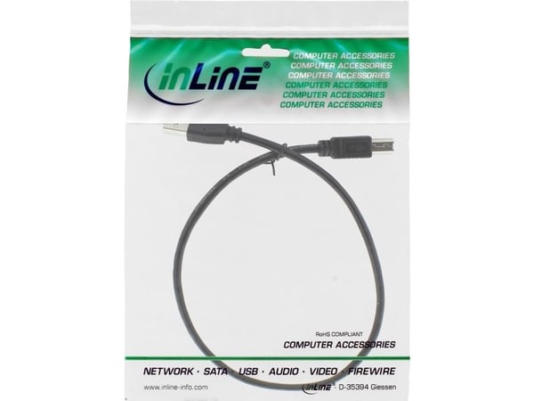 InLine 34550X, 0,5 m, USB A, USB B, Hankjønn/hankjønn, 0,48 Gbit/s, Sort