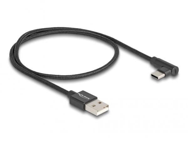 Delock - USB-kabel - USB (hane) till USB-C (hane) vinklad - USB 2.0 - 1.5 A - 50 cm - svart