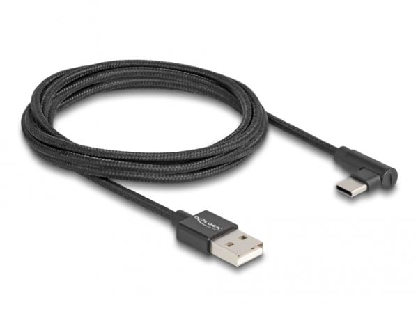 Delock - USB-kabel - USB (hane) till USB-C (hane) vinklad - USB 2.0 - 1.5 A - 2 m - svart