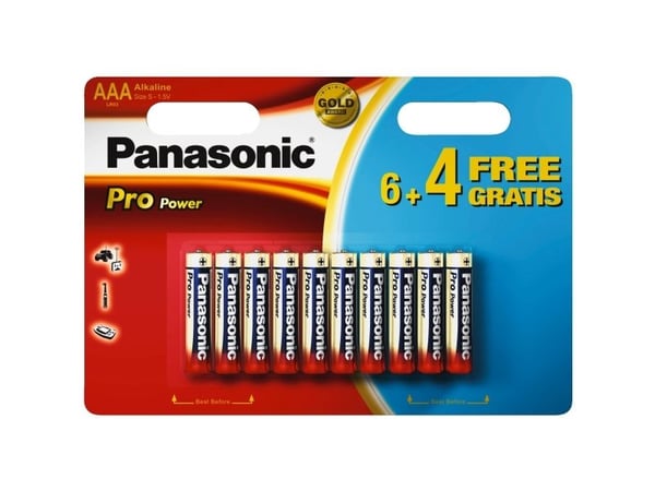Panasonic Pro Power AAA 6+4, Kertakäyttöinen akku, AAA, Alkali, 1,5 V, 10 kpl, Musta, Kulta, Punainen