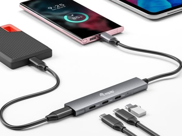 Equip 128963, USB 3.2 Gen 1 (3.1 Gen 1) Type-C, USB 3.2 Gen 1 (3.1 Gen 1) Type-C, 5000 Mbit/s, svart, silver, aluminium, 0,15 m