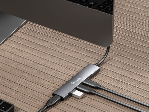 Equip 128963, USB 3.2 Gen 1 (3.1 Gen 1) Type-C, USB 3.2 Gen 1 (3.1 Gen 1) Type-C, 5000 Mbit/s, svart, silver, aluminium, 0,15 m