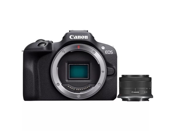 Canon EOS R100 - Digitalkamera - spegellöst - 24.1 MP - APS-C - 4 K / 29.97 fps - 2.5x optisk zoom RF-S 18-45 mm F4,5-6,3 IS STM objektiv - Wi-Fi, ...
