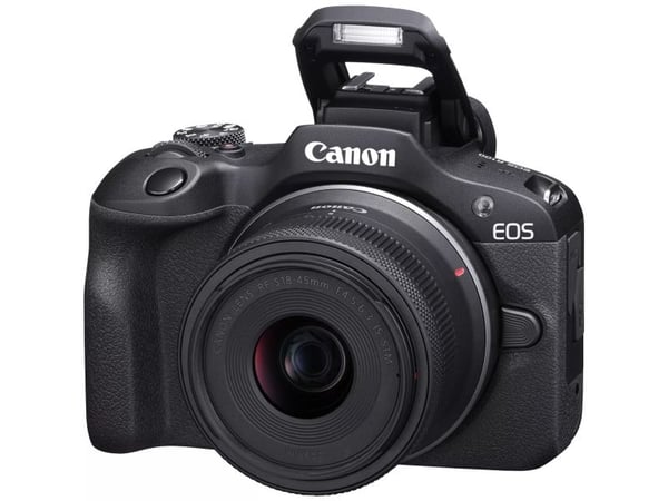 Canon EOS R100 - Digitalkamera - spegellöst - 24.1 MP - APS-C - 4 K / 29.97 fps - 2.5x optisk zoom RF-S 18-45 mm F4,5-6,3 IS STM objektiv - Wi-Fi, ...