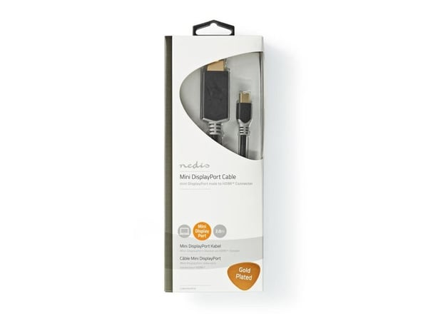 Nedis CCBW37604AT20, 2 m, Mini DisplayPort, HDMI, Hankjønn, Hankjønn, Rett