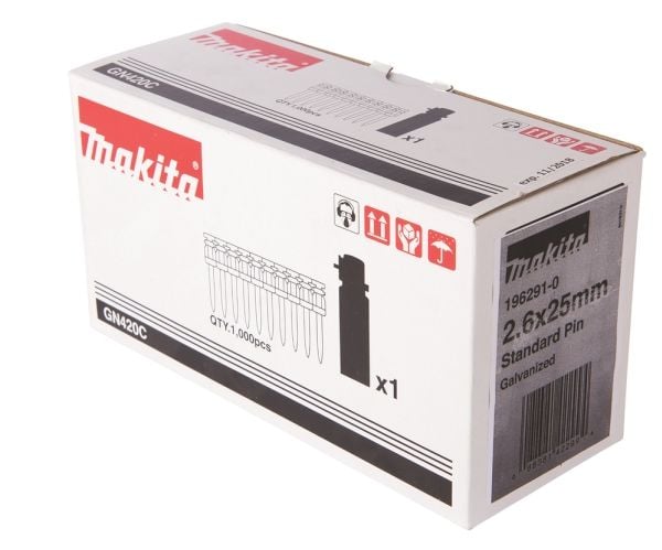 Makita - Nail set - for tre, betong, stål, metal stud - 1000 deler - 2.6 mm - lengde: 25 mm - for Makita GN420C