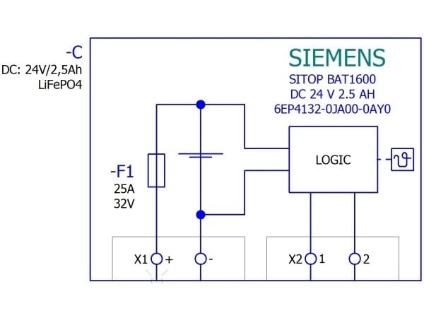 Siemens 6EP4132-0JA00-0AY0 specialbatteri LiFePO₄ 24 V, 1 st., 2,5 VAh, CE, REACH, 156 mm, 260 mm, 125 mm, 230 mm