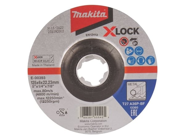 Makita - Slipskiva - för metall - 125 mm - grus: A36P-BF - för Makita GA041GM201; XGT GA041GZ