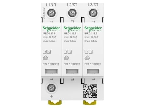 Schneider Electric overspenningsavleder iPRD1 12,5R-T12-3 3-polet T1+T2 B+C 12,5kA med kontakt A9L16382