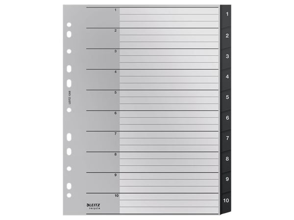 Leitz Recycle - Avdelare - 10 delar - förtryckt: 1-10 - extra wide - tabbad - svart