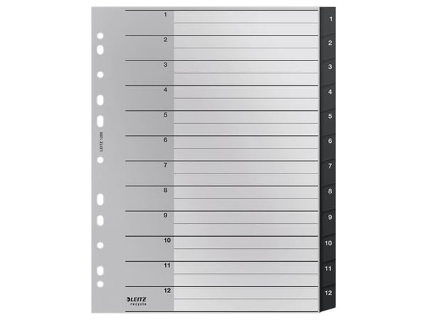 Leitz Recycle - Avdelare - 12 delar - förtryckt: 1-12 - extra wide - tabbad - svart