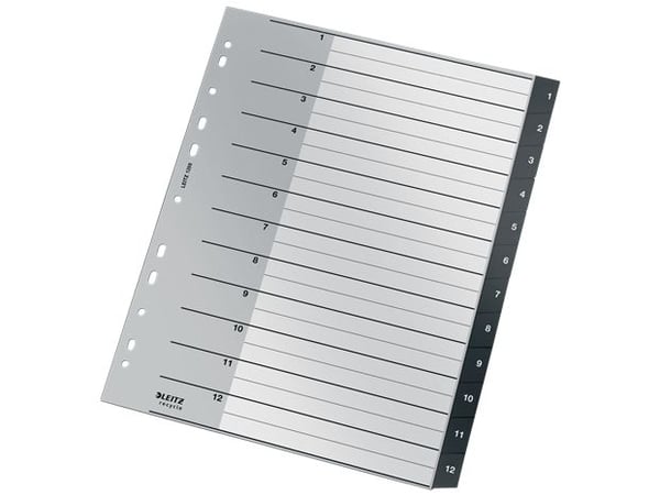 Leitz Recycle - Avdelare - 12 delar - förtryckt: 1-12 - extra wide - tabbad - svart