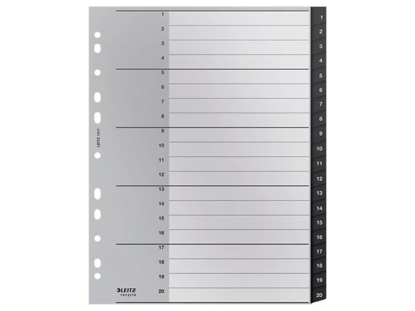 Leitz Recycle - Avdelare - 20 delar - förtryckt: 1-20 - extra wide - tabbad - svart