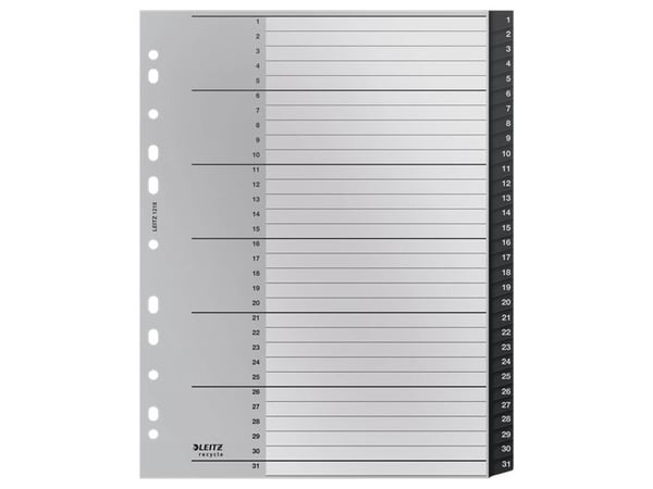 Leitz Recycle - Avdelare - 31 delar - förtryckt: 1-31 - extra wide - tabbad - svart