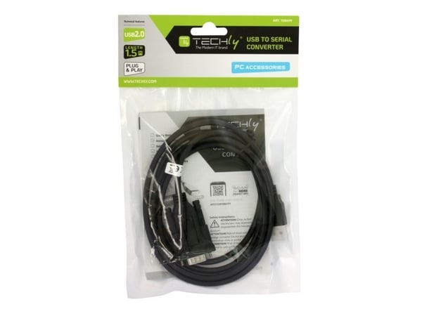 Techly IDATA USB2-SER-1A, Musta, 1,5 m, USB A-tyyppi, DB-9, Uros, Uros