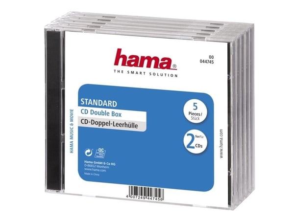 Hama CD Double Jewel Case Standard - Fodral för arkiverings-CD - kapacitet: 2 CD - transparent (paket om 5)