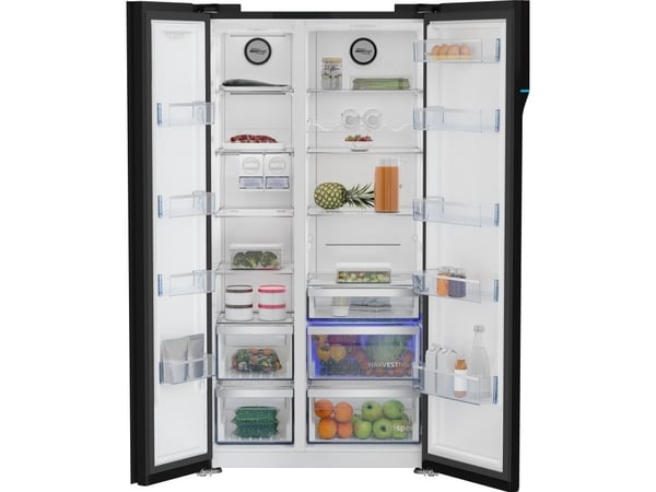 Beko GN163140ZGBN, Vapaasti seisova, Amerikkalainen ovi, Musta, Kosketus, LED, Ovessa
