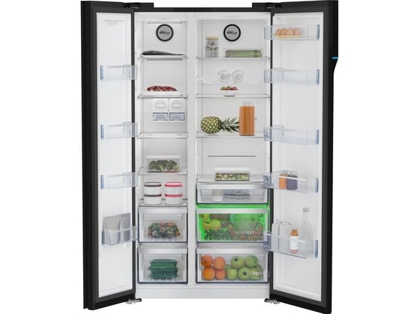 Beko GN163140ZGBN, Vapaasti seisova, Amerikkalainen ovi, Musta, Kosketus, LED, Ovessa