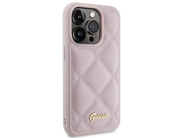 Guess GUHCP15LPSQSQSP iPhone 15 Pro 6,1" rosa/pink hårdskal, quiltat metall-Logo