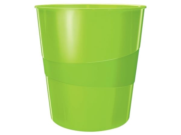 Esselte-Leitz LEITZ jätepaperisäiliö WOW, muovia, 15 litraa, vihreä pyöreä, kiiltävä, integroitu kantokahva, sileä sisus - 1 kpl (5278-10-54)